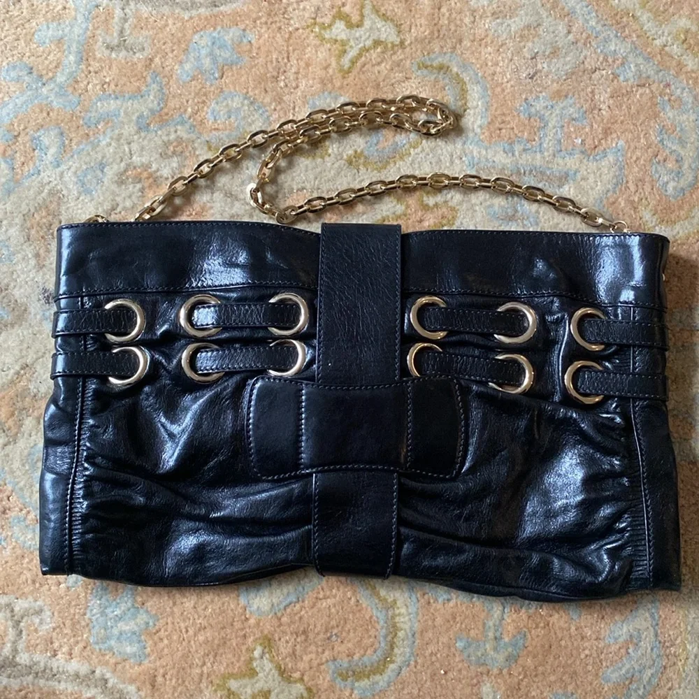 Jimmy Choo Black Leather Chain Shoulder Clutch